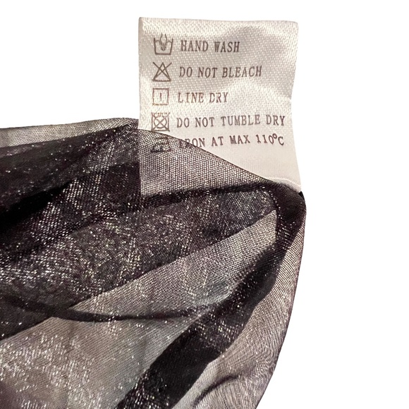 #A018  Nancy EveningGlam ModernElegance Black Organza Pearl Ruffle Blouse NWOT L - Picture 7 of 7